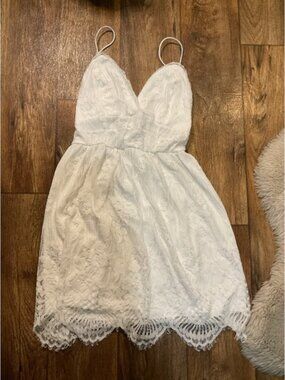 Aooksmery Dress White Lace‎ Womens Small V Neck Lace Up Back Spaghetti Strap